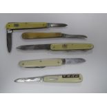 Asprey 166 Bond St Single Blade Folding Knife; together with four two and multi blade folding pocket