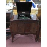 A 1920's Mahogany Cased Fullotone Gramophone Cabinet, sound doors flanked by twin record storage