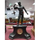 An Early XX Century Walter 'Germany' Spelter Mantel Clock, with figure of a man posing in a loin