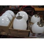 Four White Opaque Glass Mushroom Shaped Industrial Style Ceiling Lights, in metal mounts,