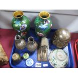 Oriental Chinese Ceramic Bowl, with floral decoration 11.5cm diameter. pair cloisonne vases, pair of