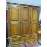 Pine Table Wardrobe, having central shelves section, between hanging compartments over five