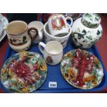 Two Palissy Ware Plates, Masons Chartreuse pattern, ginger jar, Coronation ware:- One Tray