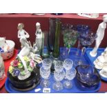Casades Geese Group, Aynsley Posy, coloured glass ware, etc: One Tray