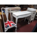 A White Painted Hall Table, on cabriole legs; together with a painted cabinet and a single chair. (