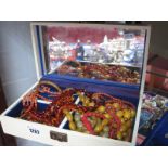 A Mixed Lot of Assorted Amber Coloured Beads and Others, including jewellery box.