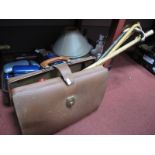 Spectacles, table lamps, games, Gents brush set, walking canes, brief case etc.