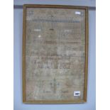 A XIX Century Sampler, hand stitched by Emma Guard, featuring Greek key and verse, 45 x 28.5cm.