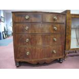 A XIX Century Mahogany Bow Fronted Chest of Drawers, with two small and three long drawers, shaped