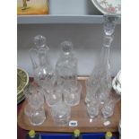 Whisky, conical and claret decanters, drinking glasses:- One Tray