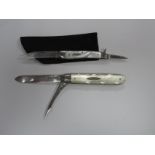 A Hallmarked Silver and Mother of Pearl Handled Single Blade Folding Fruit Knife, RP, Sheffield 1920