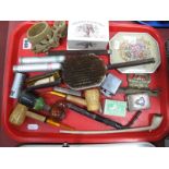 Smokers Pipes, match case, Ronson & Kingsway lighters, dressing table ware Heredities donkey etc:-