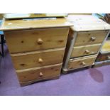 Two Three Drawer Pine Bedside Chests.