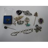 Edwardian and Later Brooches, shell pendant, tiny insect brooch etc.