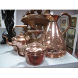 A XIX Century Copper Two Gallon Jug by Hobson of Sheffield; two copper kettles. (3)