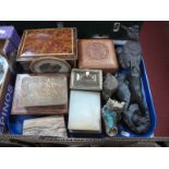 1914 WWI Christmas Tin, various boxes, resin figures, minerals:- One Tray