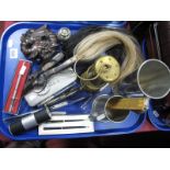 Horse Hair Whips, novelty brass miners lamp, Parker and other pens, tankards etc:- One Tray