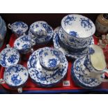 A XIX Century Asbury China 'Dragon' Pattern Twelve Setting Tea Service, blue and white transfer