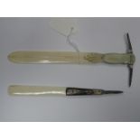 A C.Late XIX Century Williams & Co Quill Knife/Paper Knife, ivory with two folding blades, (closed