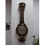 A XIX Mahogany Cased Banjo Barometer by Beha & Co, Norwich, having thermometer to neck, makers