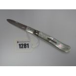 A Hallmarked Silver and Mother of Pearl Handled Single Blade Folding Fruit Knife, AS, Sheffield