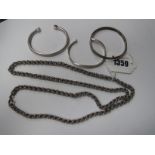 A Long Fancy Link Chain, of uniform design, stamped "925"; together with a torque style bangle, etc.