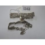 A Gate Link Style Bracelet, to hallmarked silver heart shape padlock clasp; together with another