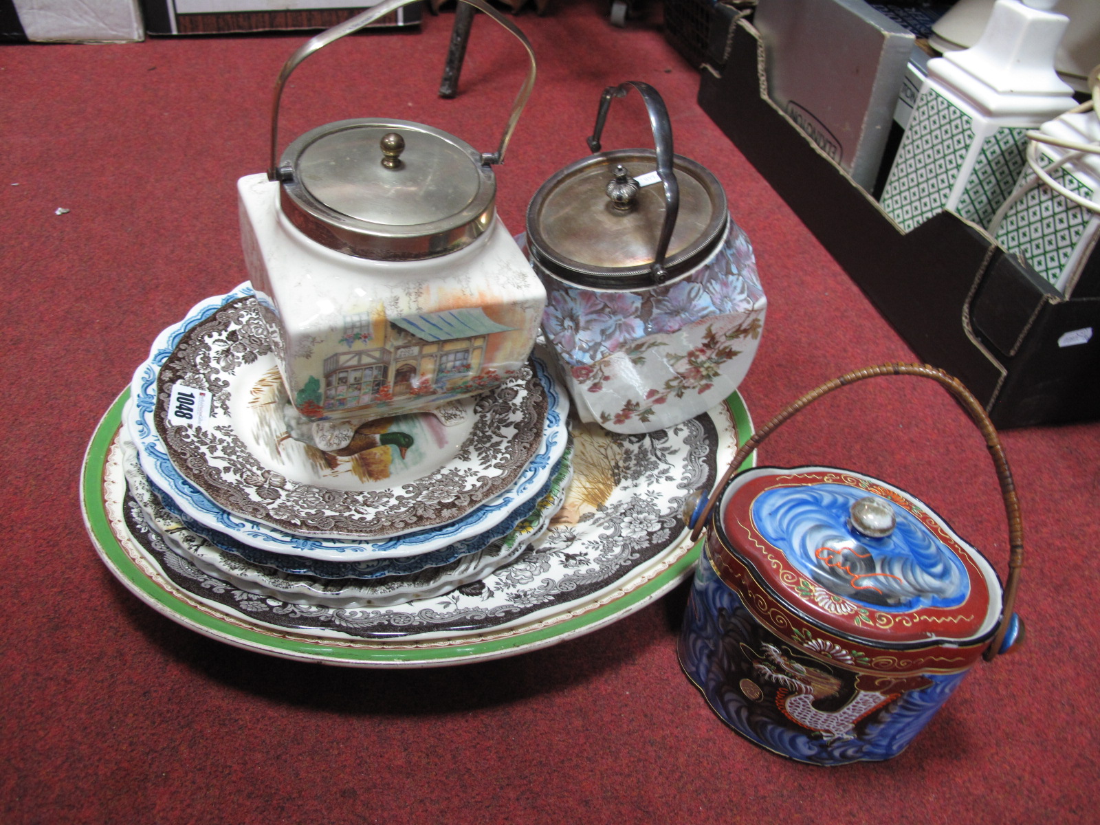 Three Pottery Biscuit Barrels, including late XIX Century Doulton example. Worcester Palissy,
