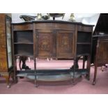 Early XX Century Rosewood Inlaid Cabinet, with cupboard doors, open shelves, turned supports with