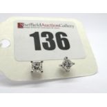 A Pair of Modern 18ct White Gold Princess Cut Single Stone Diamond Earstuds, each four claw set,