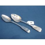 A Pair of Irish Hallmarked Silver Fiddle Pattern Table Spoons, CM, Dublin 1825, initialled, total