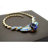 An Impressive Modern AAA Tanzanite, Diamond and Opal Set Necklace, of graduated shaped design,