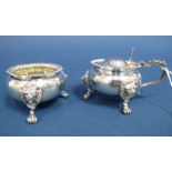 A Large Hallmarked Silver Lidded Mustard, HA, Sheffield 1939, with gadrooned edge, shaped handle and