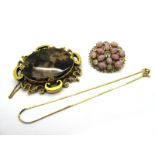 A Victorian Oval Hardstone Panel Brooch, collet set within openwork frame; together with a vintage