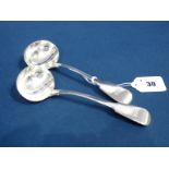 A Pair of Hallmarked Silver Fiddle Pattern Sauce Ladles, John & Henry Lias, London 1849, crested. (