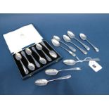 A Set of Six Hallmarked Silver Teaspoons, Mappin & Webb, Sheffield 1966, in a fitted case; A Set