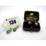 A Pair of Turquoise Set Earrings, oval collet set (on later post fittings); A Pair of c.Late XIX/