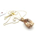 A Large Modern 9ct Gold Morganite Single Stone Pendant, oval four double claw set, on a fine chain.