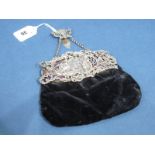 A Hallmarked Silver and Black Velvet Ladies Evening Bag, William Comyns, London 1902, pierced and