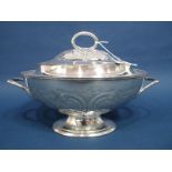 A Large Plated Twin Handled Lidded Tureen, of oval form, with foliate and leaf scroll decoration,