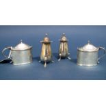 A Pair of Hallmarked Silver Lidded Mustards, TB&S, London 1907, each of plain oval straight sided