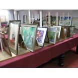 Various Watercolours, oil paintings, original artwork:- One Box