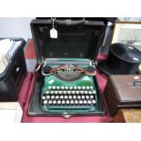 Early 1900's Corona Typewriter, coloured green, in black case.