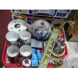 Oriental Pottery, brass coffee pot, Caithness paperweight, etc:- One Tray