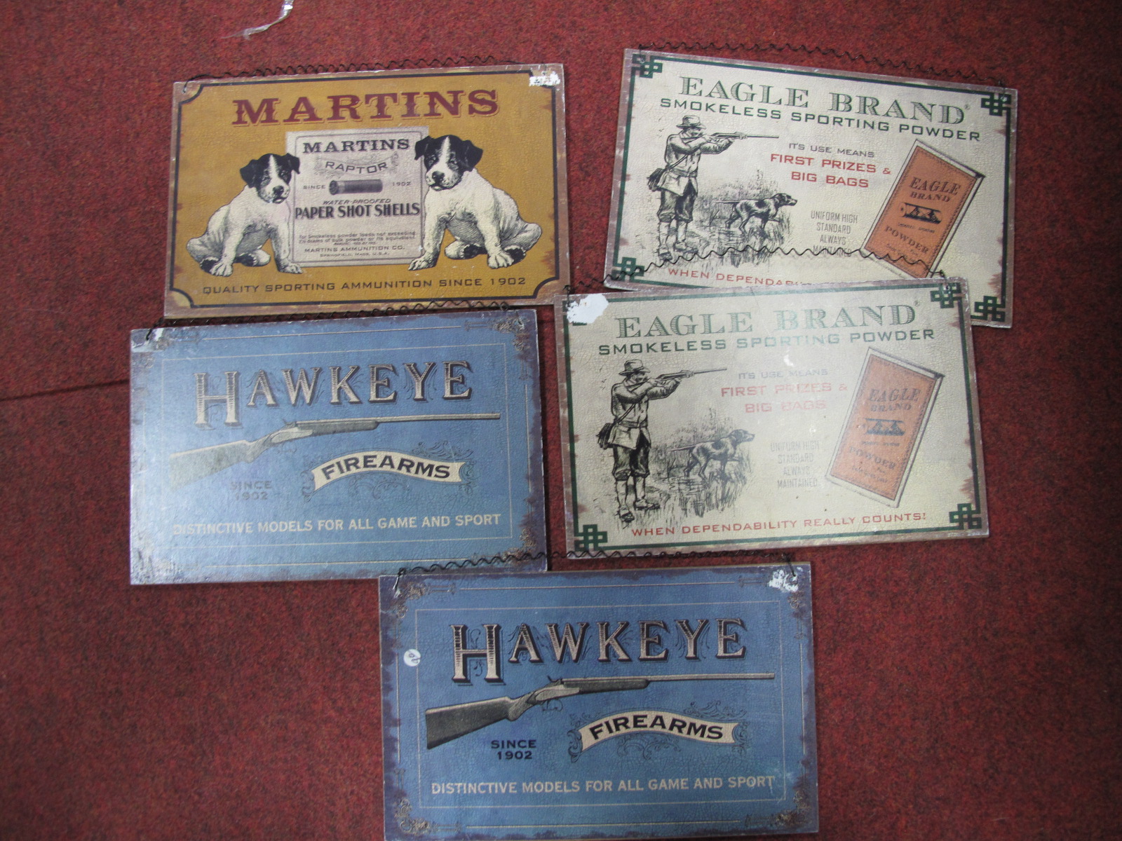 Five Various Advertising MDF Plaques 12.5 x 20.5cm