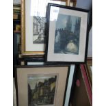 Etchings, Engravings and Prints, mainly Continental themed including Cyril Furniss 'Bruges',