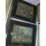 After George Morland, 'Shepherds' and 'Gipsies Tent', pair of XIX Century coloured prints, titled to