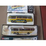 Two Corgi Diecast Model Bedford Val Buses, including #35302 The Beatles Magical Mystery Tour Bus, #