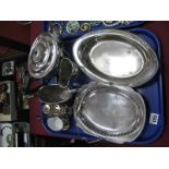 Three Piece E.P.B.M Plated Tea Service, cruet set, plated oval basket, plated oval shaped dish:- One