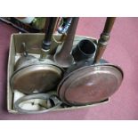 Copper Kettle, warming pans, horn, other metal wares, alabaster lamp:- One Box